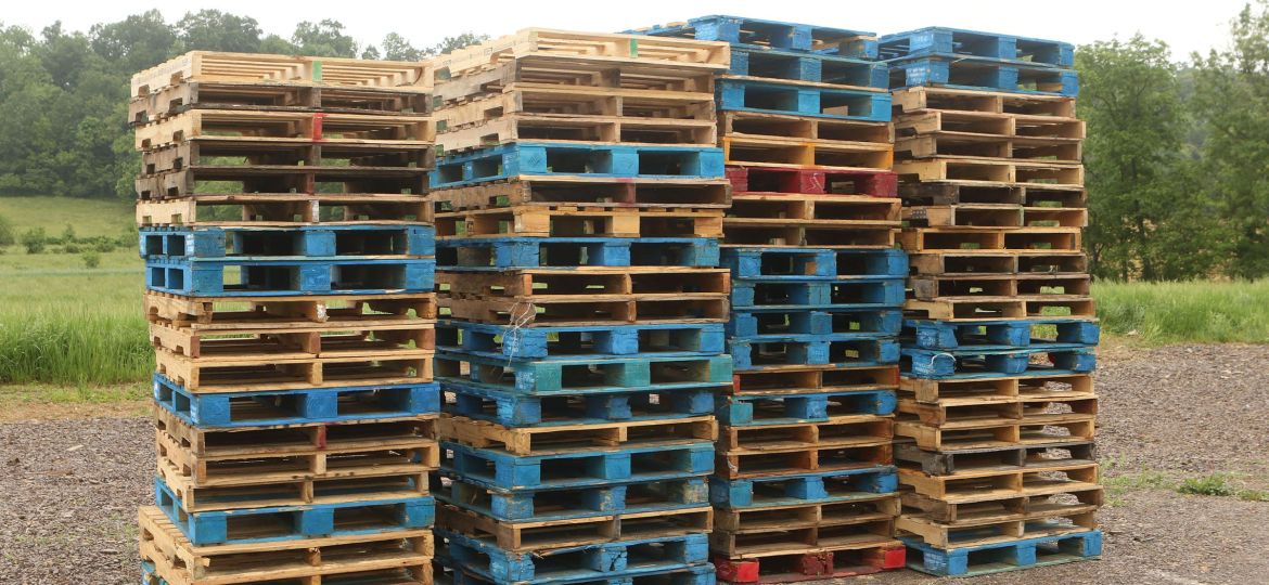 stacks of recycled pallets