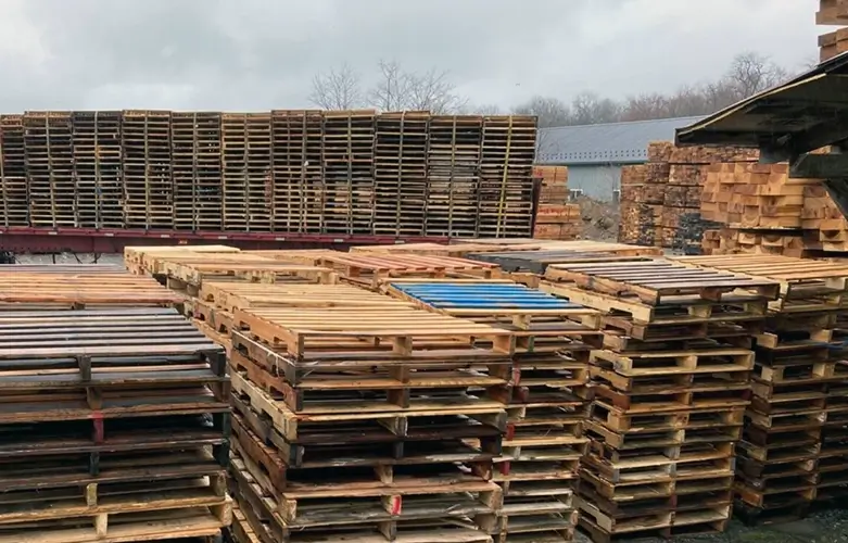 stacks of recycled pallets